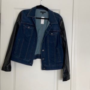 Ann Taylor Denim Jacket with Leather Sleeves XL